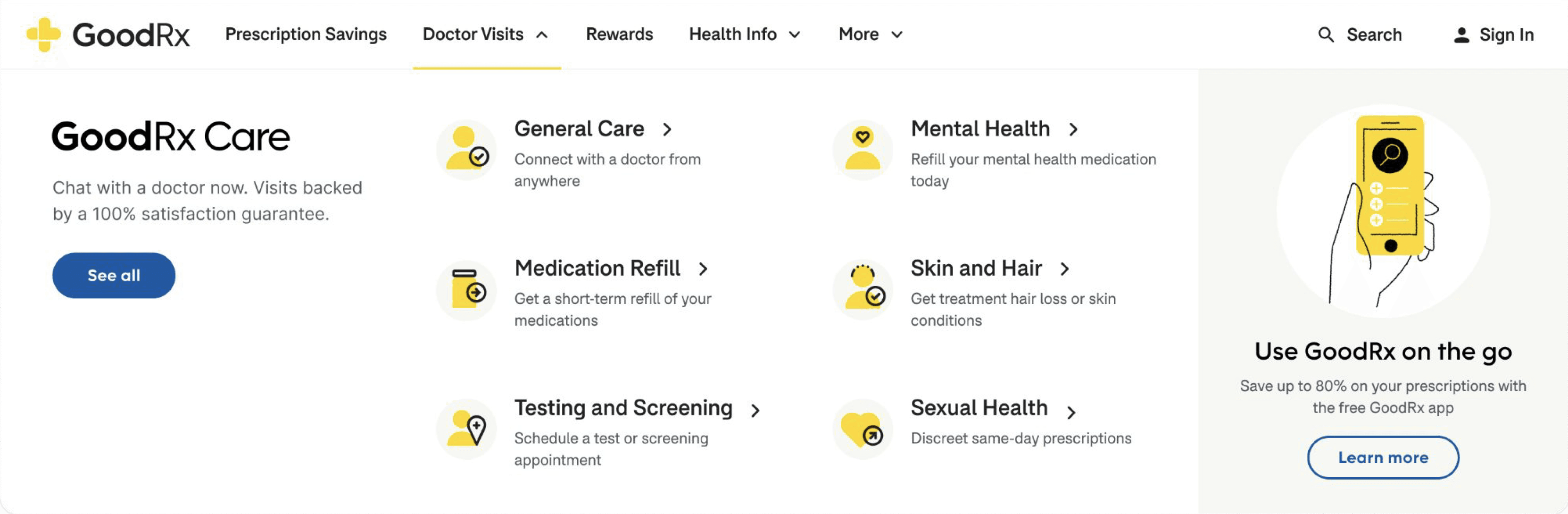 Care — desktop mega-menu