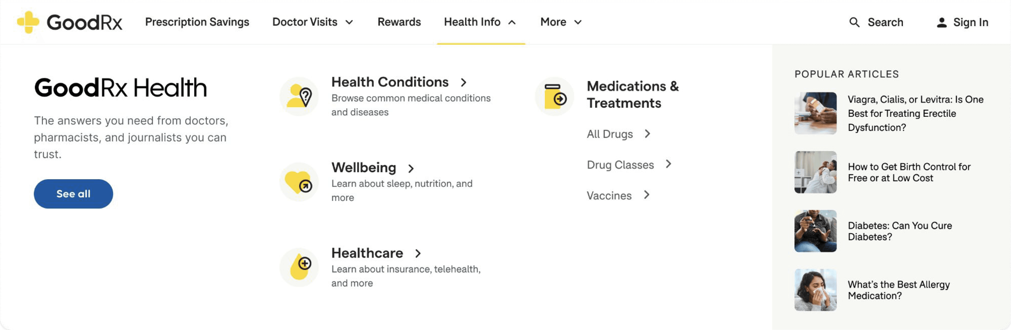 Health — desktop mega-menu