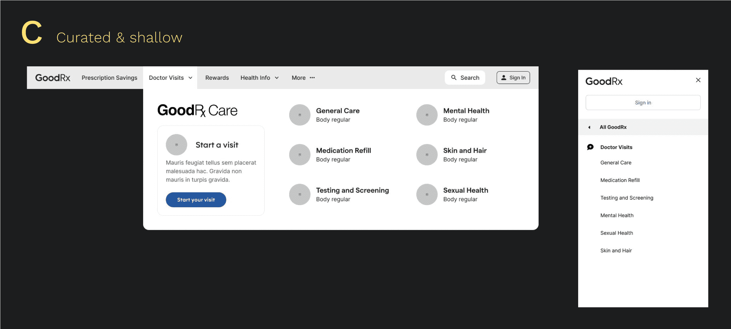 Option C — the curated, shallow mega-menu we shipped