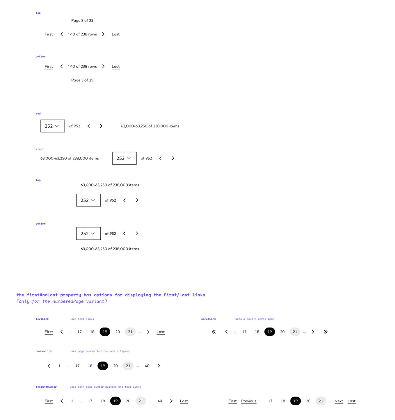 Design exploration — page-number states and first/last link options